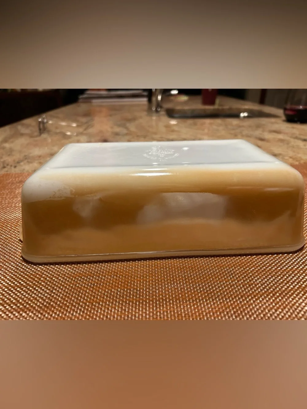 Fire King #409 Peach Lustre 1Qt. Loaf Baking Dish. 9” x 5” No chips or cracks.